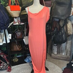 Coral One-Shoulder Maxi Dress